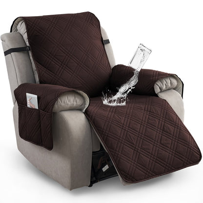 Waterproof Quilted Recliner Chair Cover With Non-Slip Backing & Storage Pockets