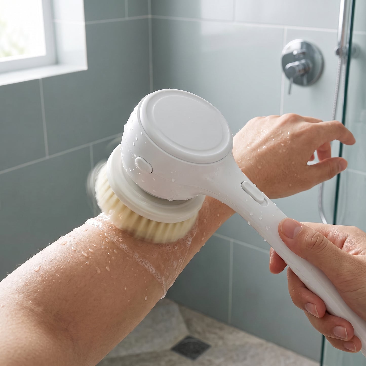 5-Head Rotating Electric Shower Brush with Long Handle