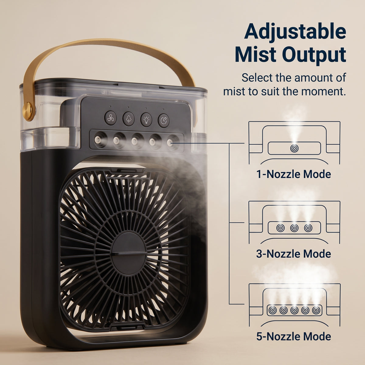 5-Nozzle Personal Misting Air Cooler Fan with LED Light