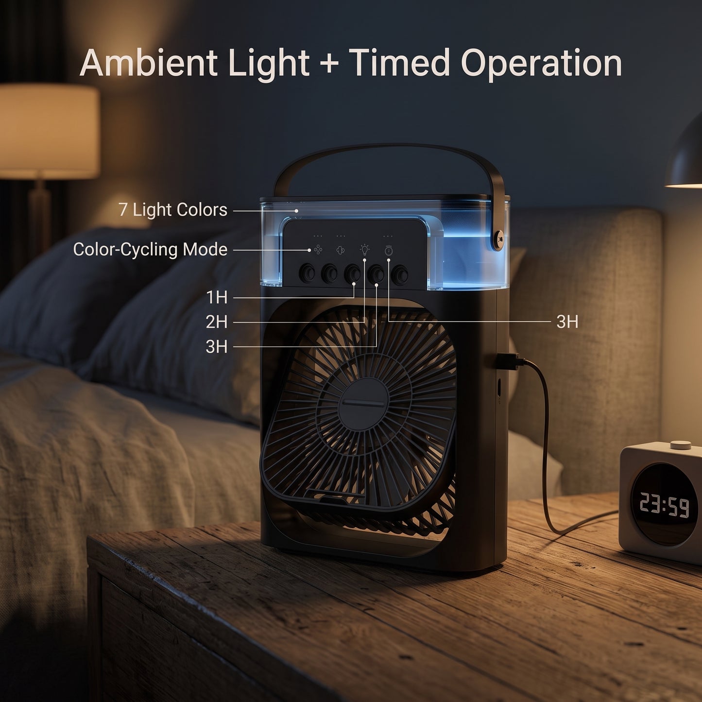 5-Nozzle Personal Misting Air Cooler Fan with LED Light