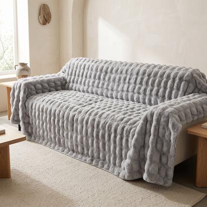 500 GSM Faux Rabbit Plush Sofa Cover Throw Blanket