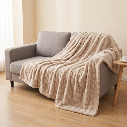 500 GSM Faux Rabbit Plush Sofa Cover Throw Blanket