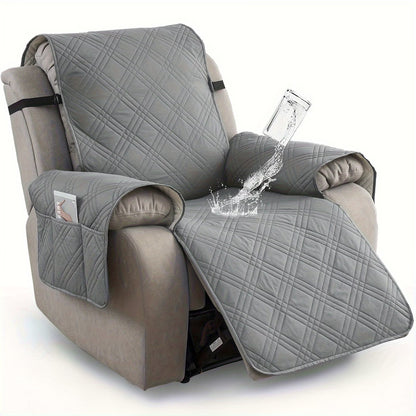 Waterproof Quilted Recliner Chair Cover With Non-Slip Backing & Storage Pockets