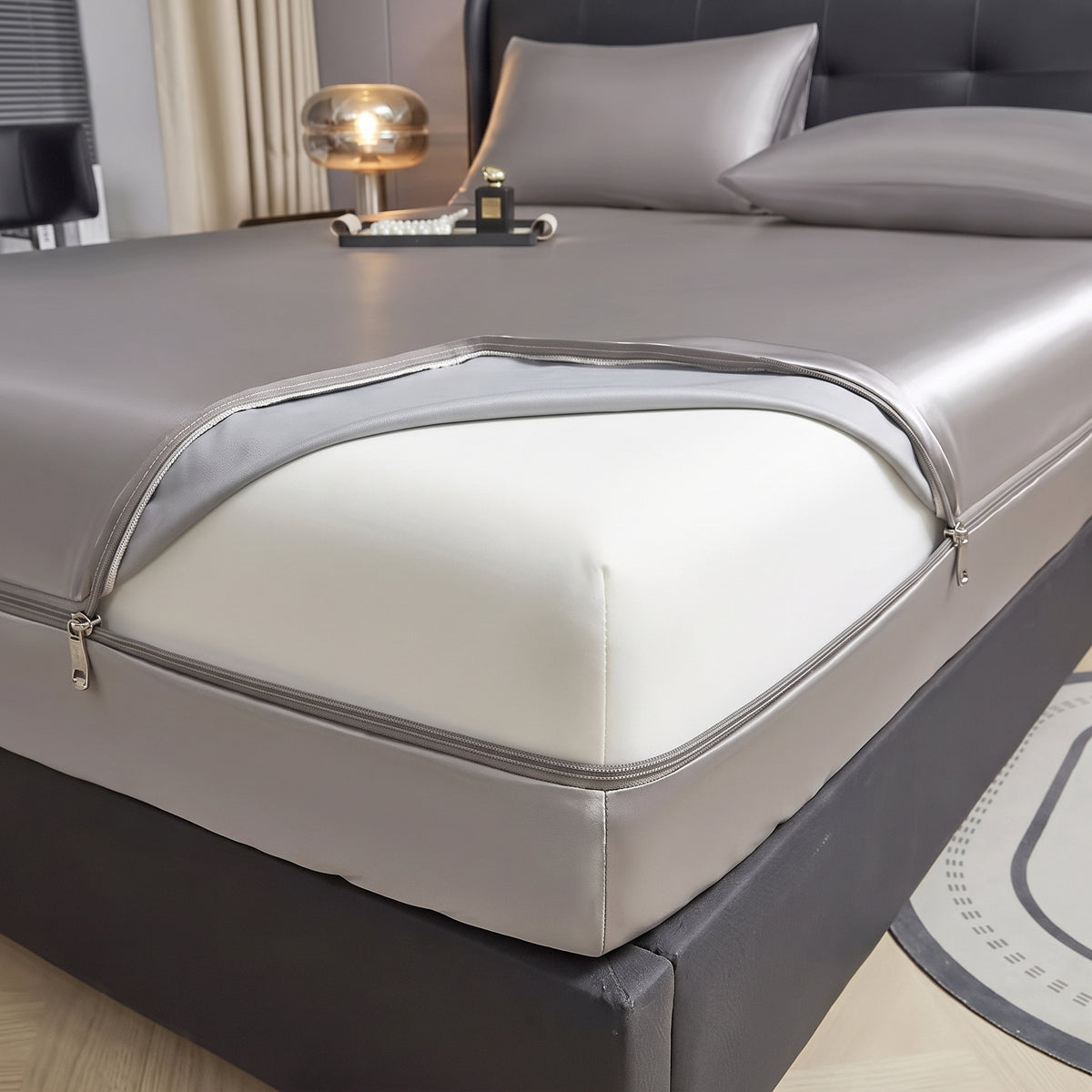 6-Sided Satin Zipper Mattress Encasement with Deep Pocket Fit