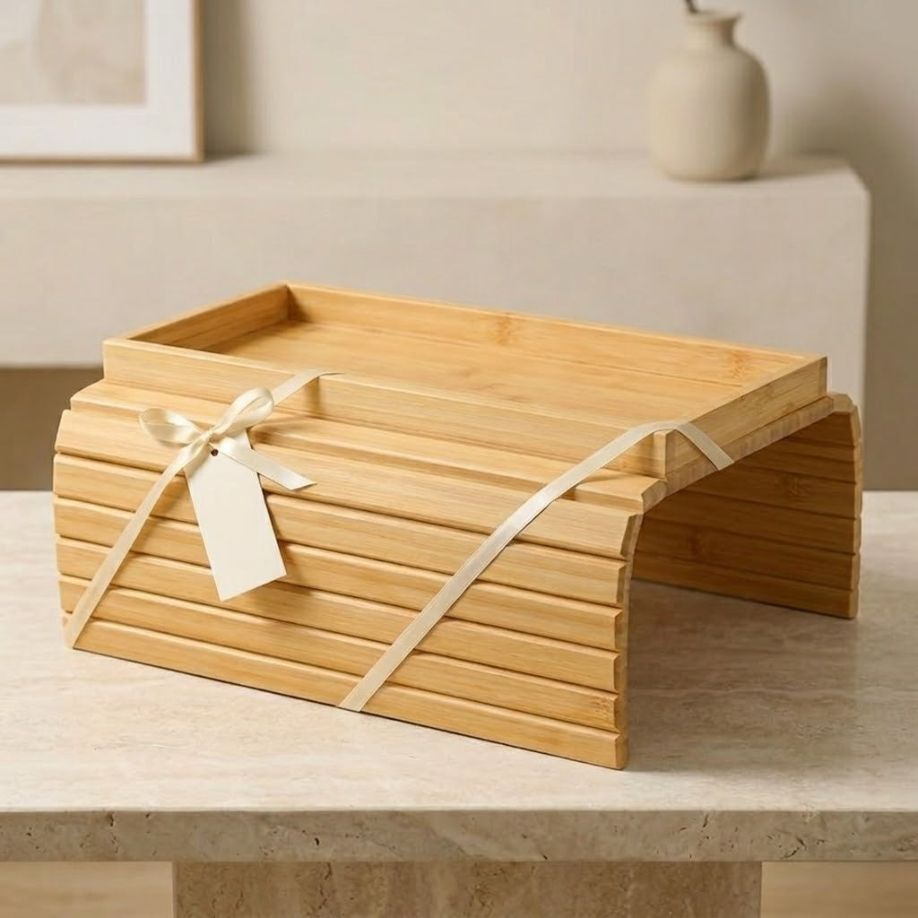 Foldable Bamboo Couch Arm Tray Table