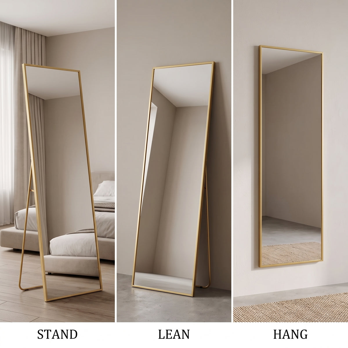 64" Full Length Aluminum Frame Floor & Wall Mirror