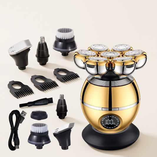 7-Head Rotary Electric Head Shaver & 5-in-1 Grooming Kit