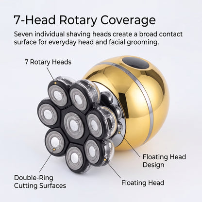 7-Head Rotary Electric Head Shaver & 5-in-1 Grooming Kit