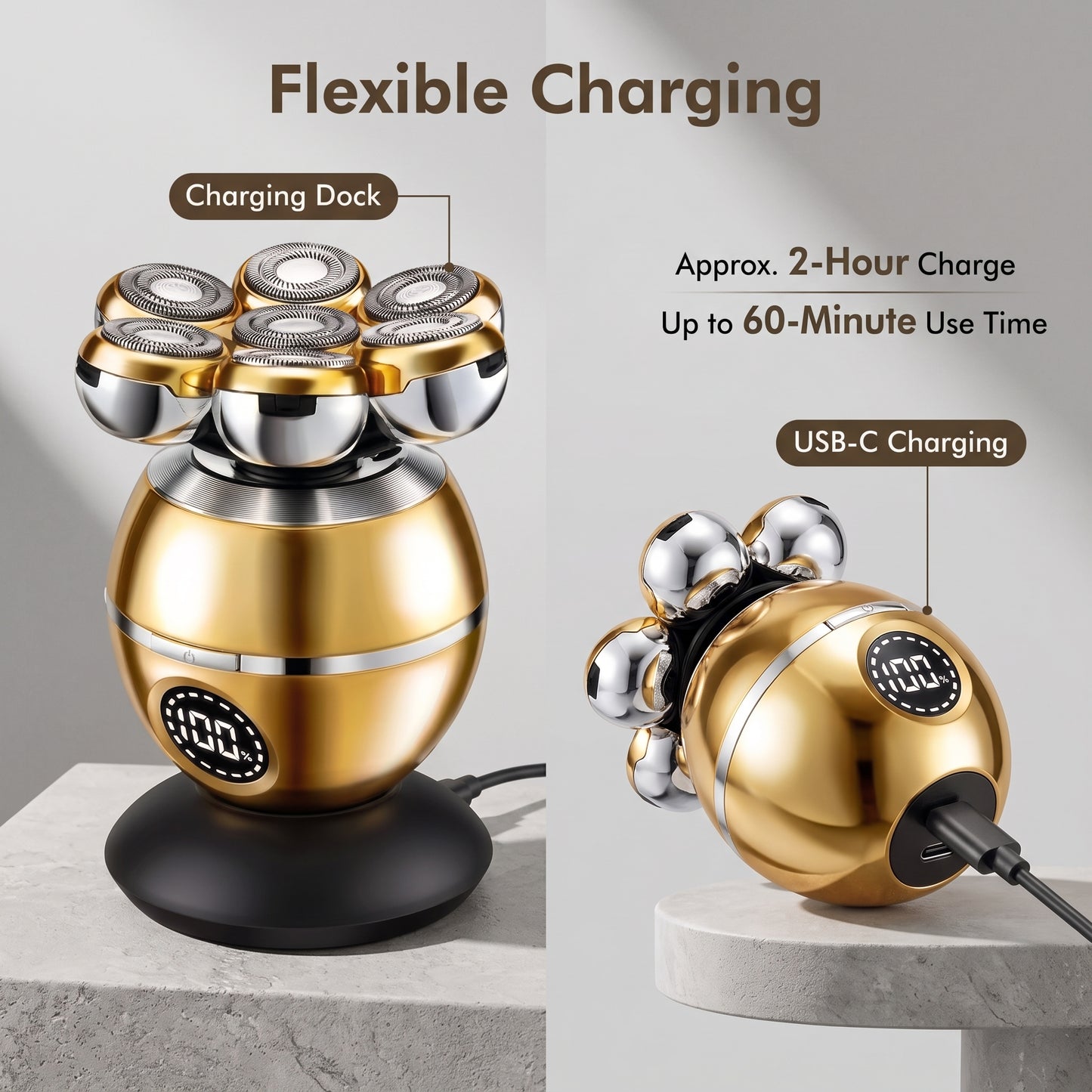 7-Head Rotary Electric Head Shaver & 5-in-1 Grooming Kit