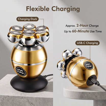 7-Head Rotary Electric Head Shaver & 5-in-1 Grooming Kit