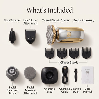 7-Head Rotary Electric Head Shaver & 5-in-1 Grooming Kit