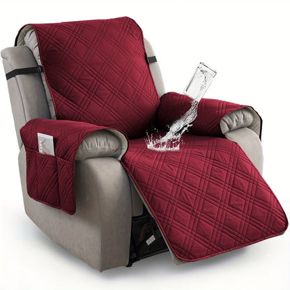 Waterproof Quilted Recliner Chair Cover With Non-Slip Backing & Storage Pockets