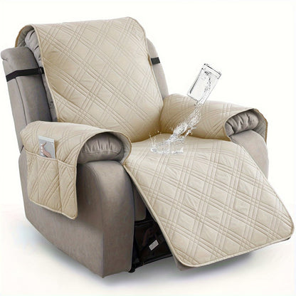 Waterproof Quilted Recliner Chair Cover With Non-Slip Backing & Storage Pockets