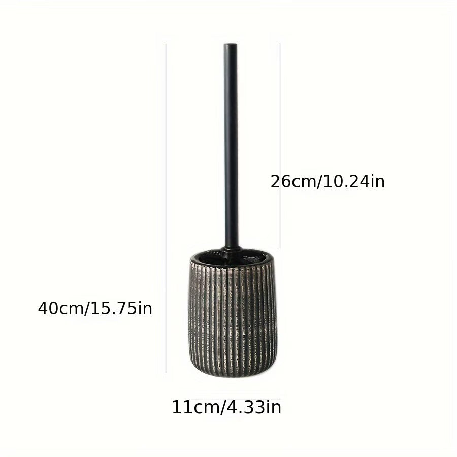Ceramic Toilet Brush Holder Set With Modern Ribbed Design
