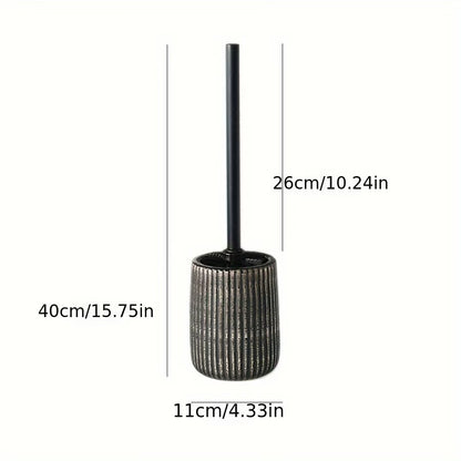 Ceramic Toilet Brush Holder Set With Modern Ribbed Design