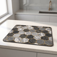 Black/gray and white marble-style hexagonal pattern