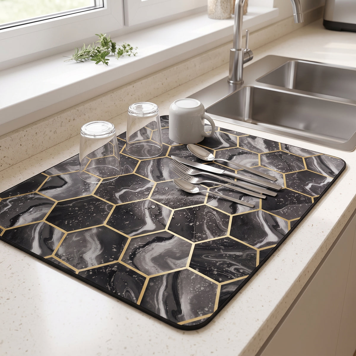 Absorbent Kitchen Drying Mat with Non-Slip Rubber Backing