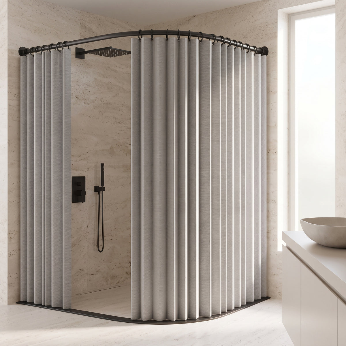 Accordion-Fold Polyester Shower Curtain & Privacy Divider