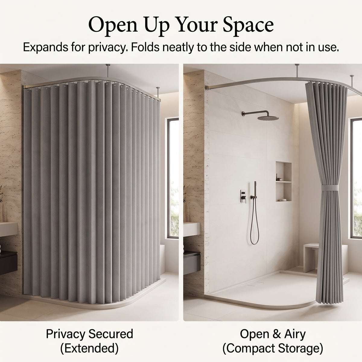 Accordion-Fold Polyester Shower Curtain & Privacy Divider