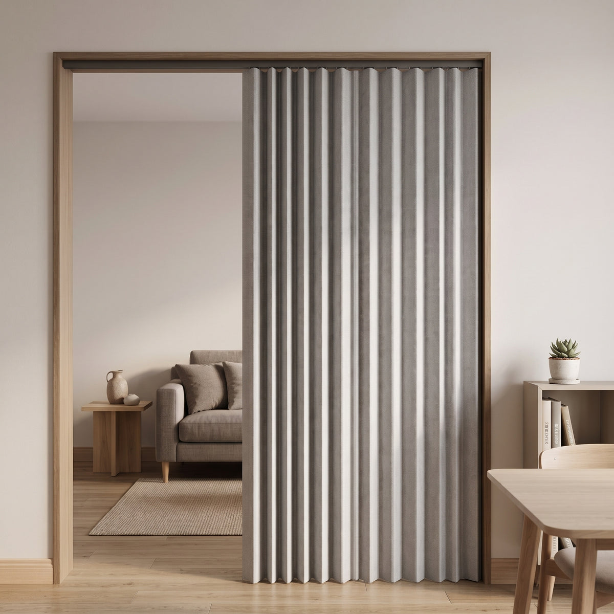 Accordion-Fold Polyester Shower Curtain & Privacy Divider