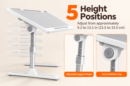 Height-Adjustable Folding Car Seat Tray Desk with Tilt Surface