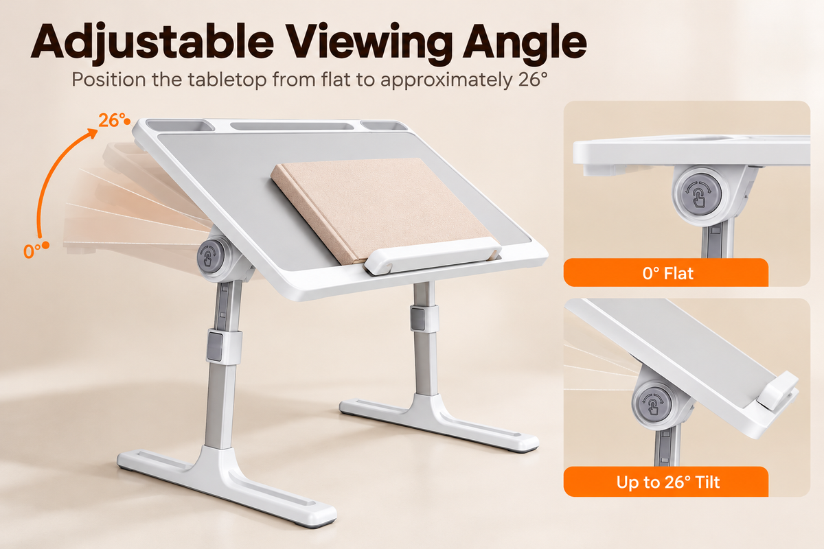 Height-Adjustable Folding Car Seat Tray Desk with Tilt Surface