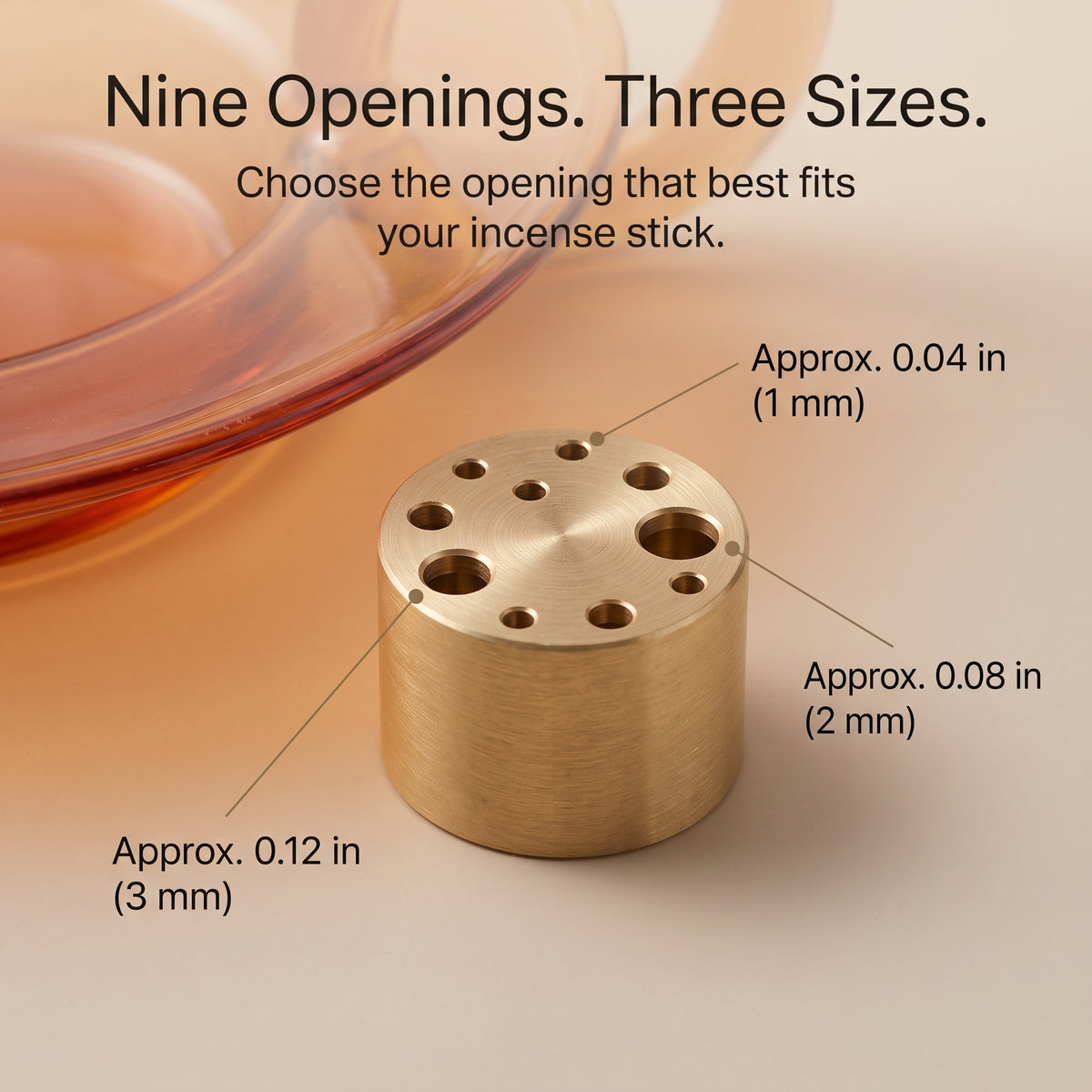 Amber Glass Incense Holder with Nine-Hole Brass Insert & Ash Catcher