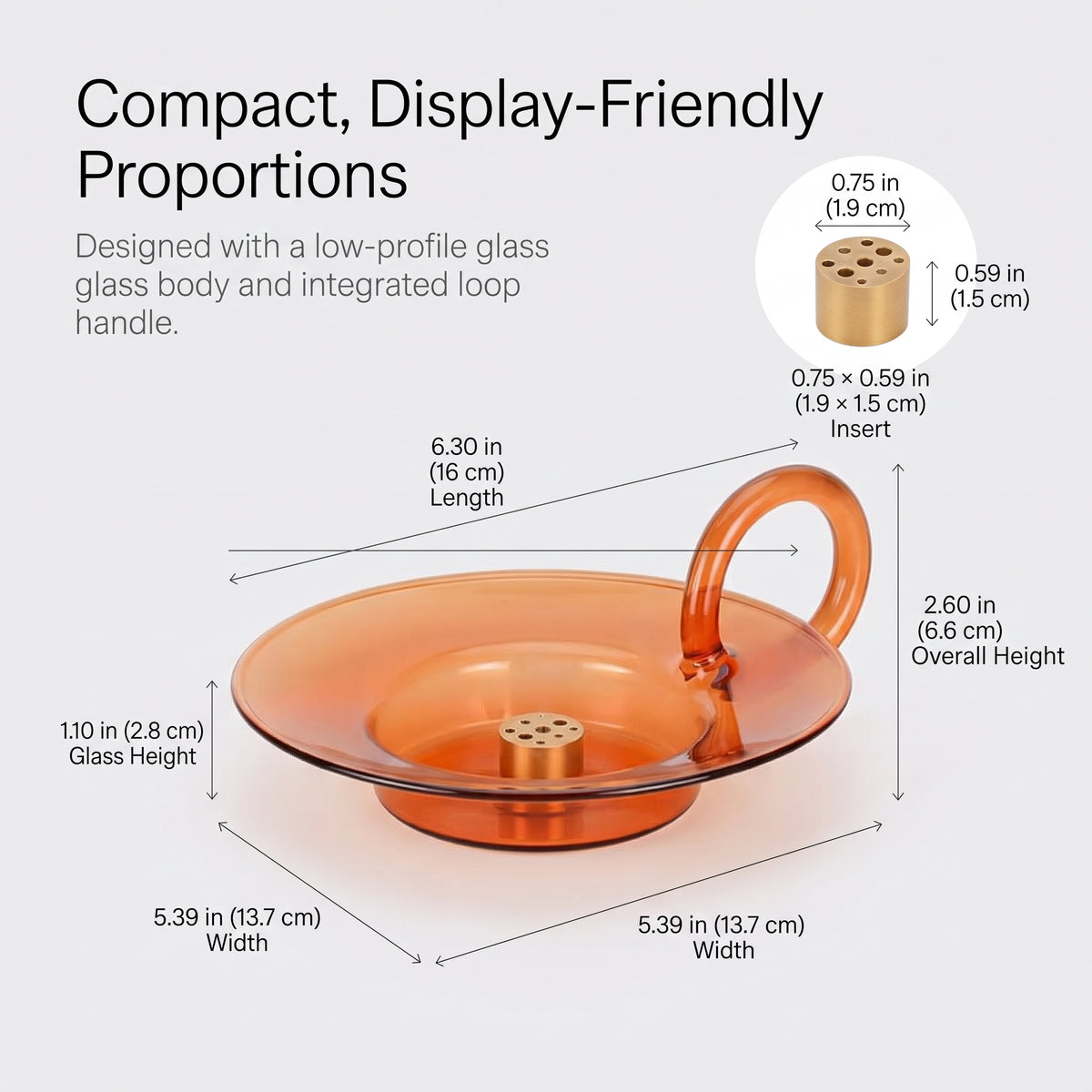 Amber Glass Incense Holder with Nine-Hole Brass Insert & Ash Catcher