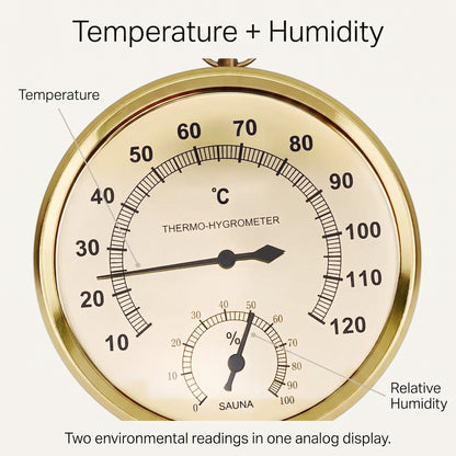 Analog Sauna Thermometer & Hygrometer with Dual Measurement Dial