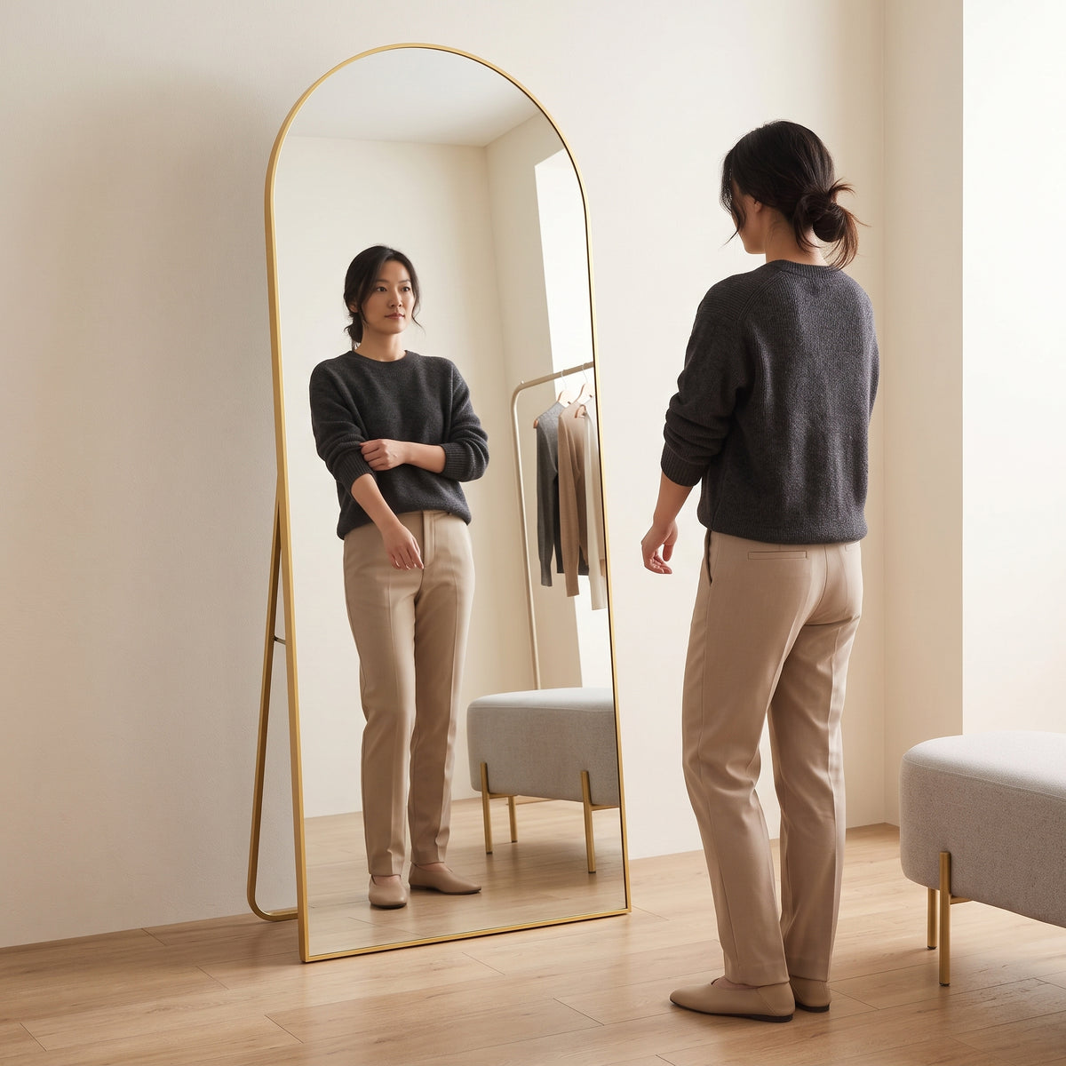 Arched Full-Length Floor Mirror with Slim Aluminum Alloy Frame