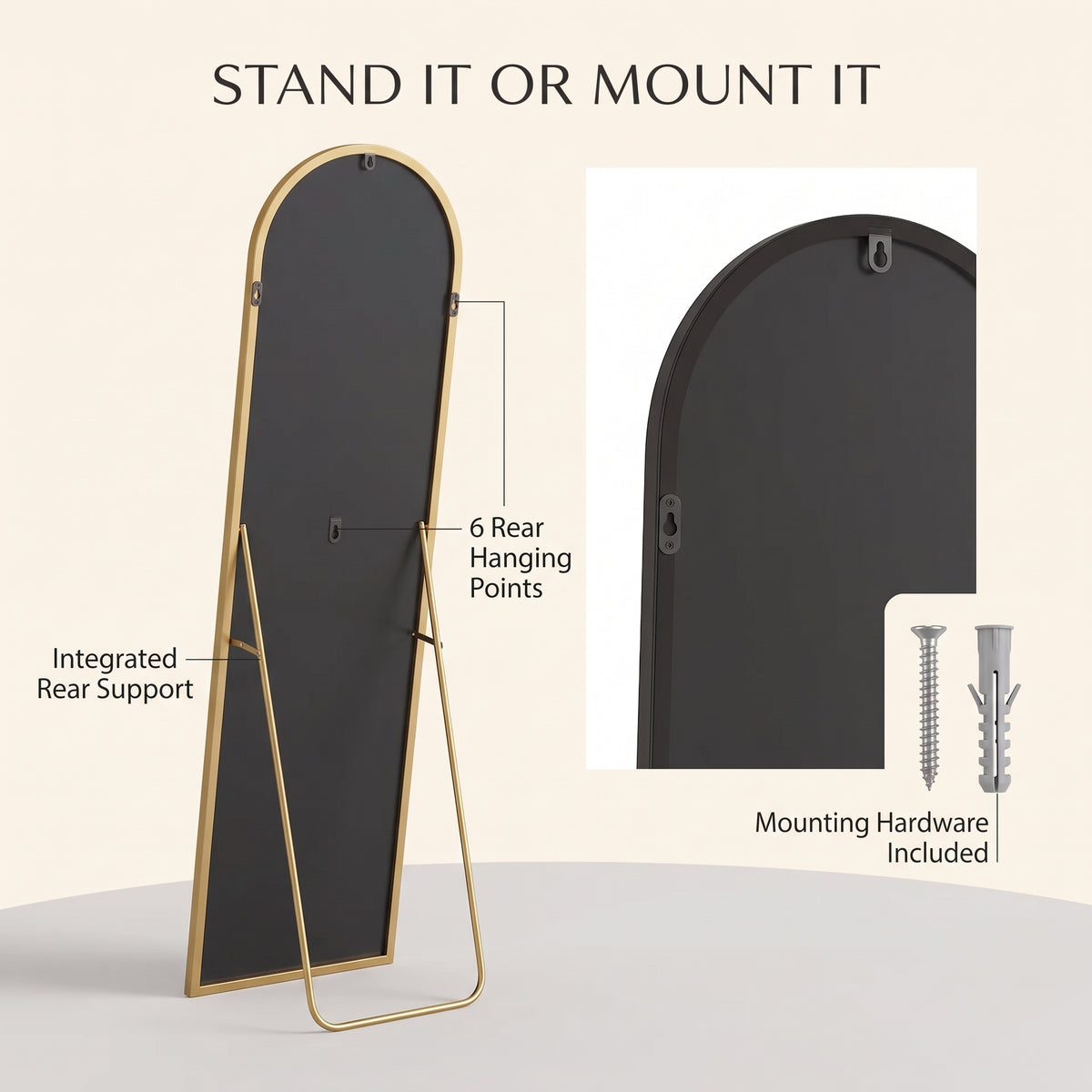 Arched Full-Length Floor Mirror with Slim Aluminum Alloy Frame