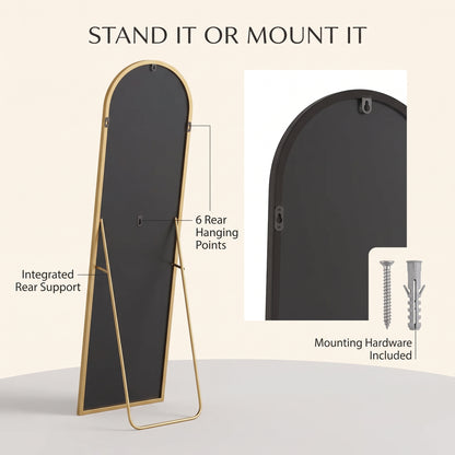 Arched Full-Length Floor Mirror with Slim Aluminum Alloy Frame