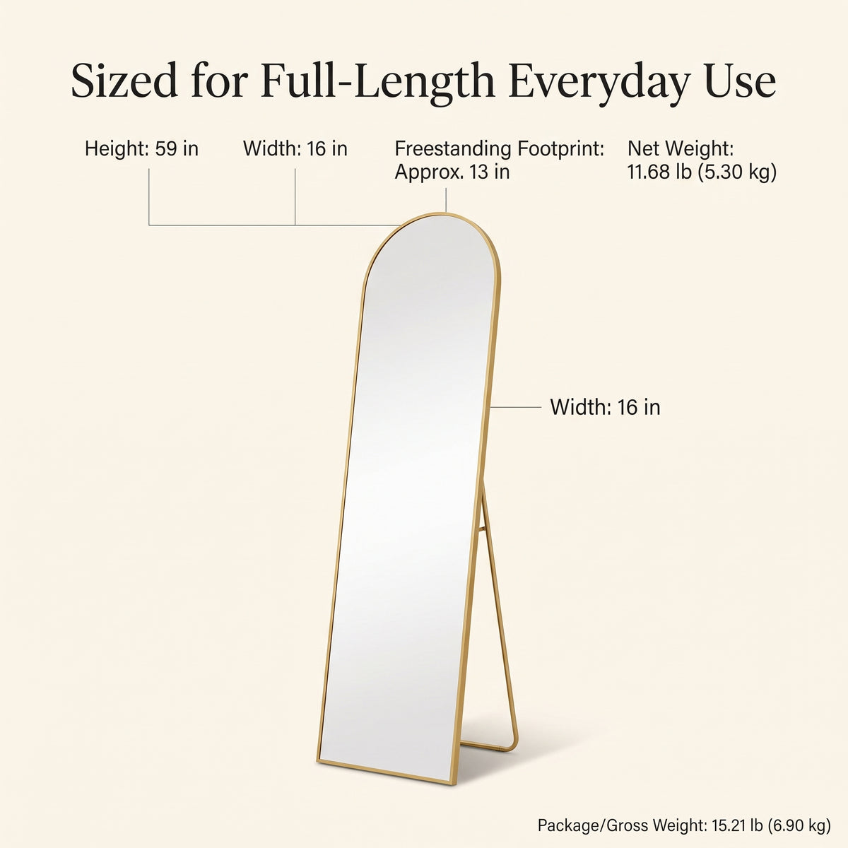 Arched Full-Length Floor Mirror with Slim Aluminum Alloy Frame