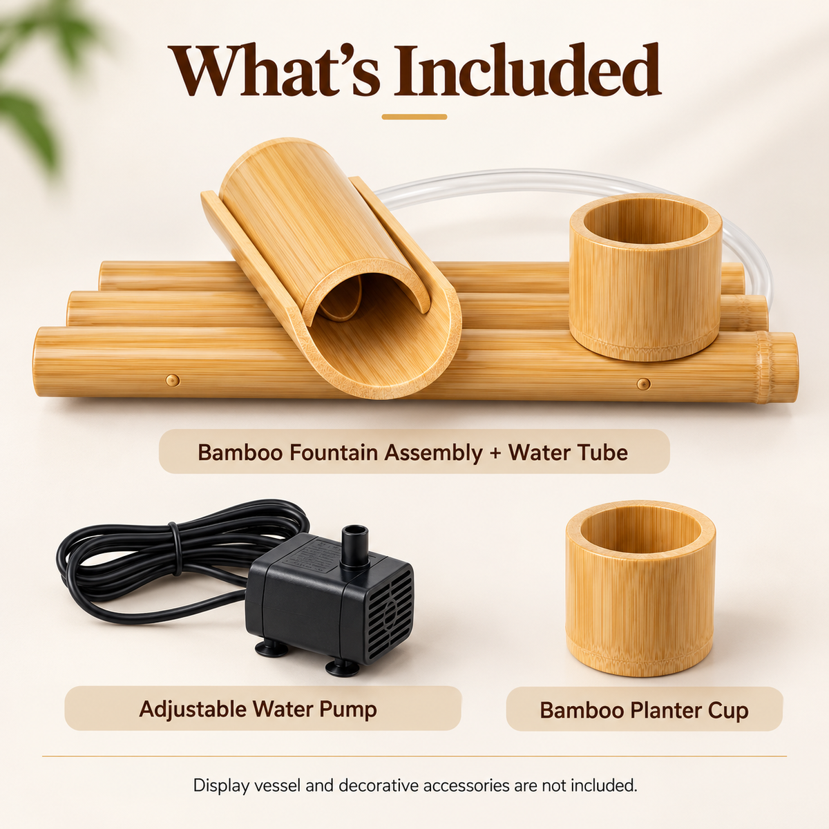 Bamboo Desktop Water Fountain with Recirculating Pump & Planter