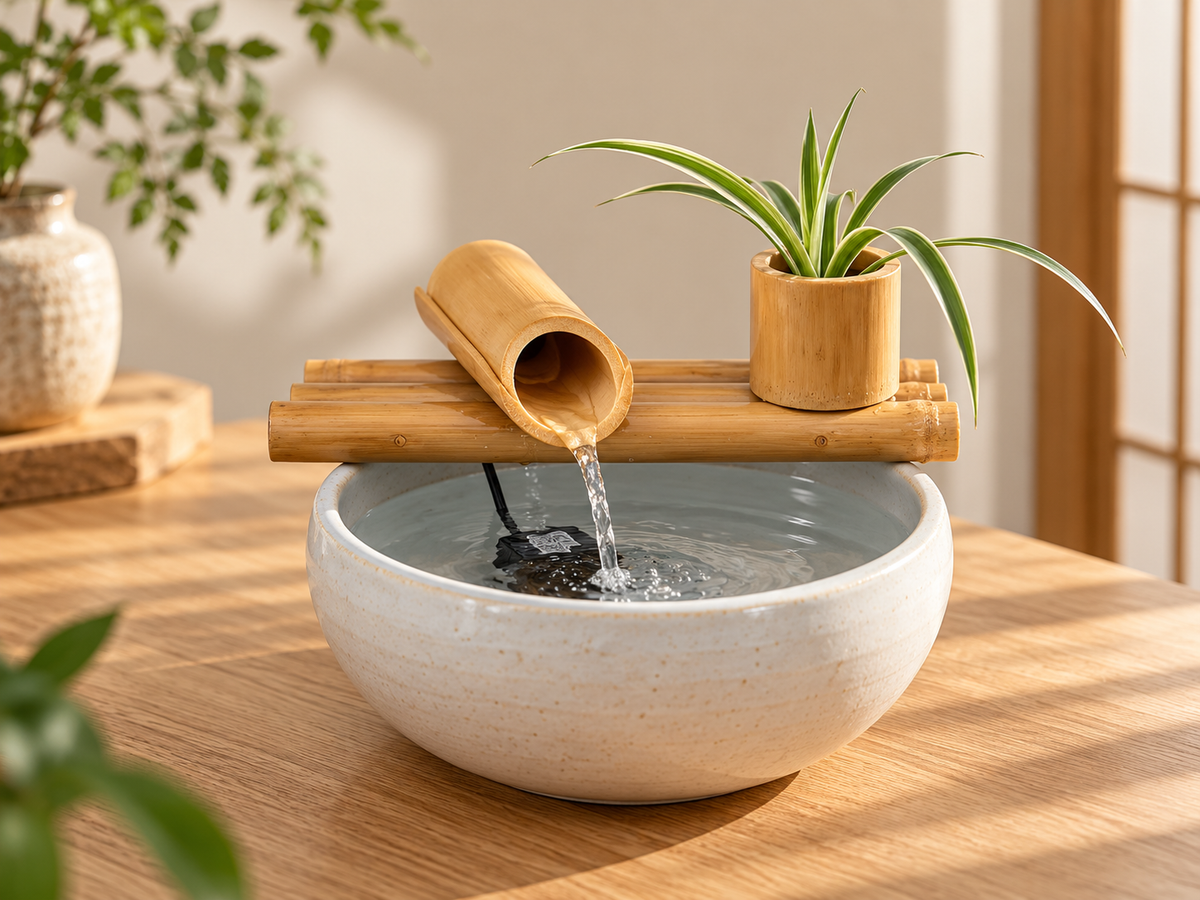 Bamboo Desktop Water Fountain with Recirculating Pump & Planter
