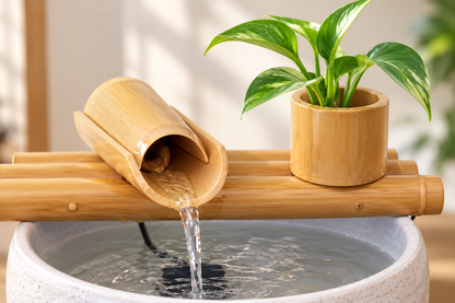 Bamboo Desktop Water Fountain with Recirculating Pump & Planter