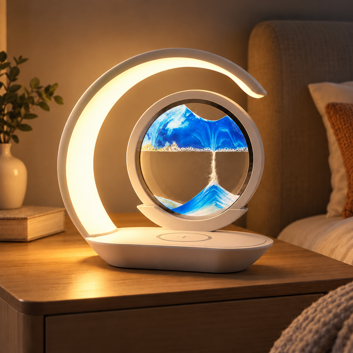 3-Color Rotating Quicksand Desk Lamp with 15W Wireless Charging