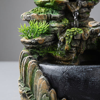 Bonsai Landscape Tabletop Waterfall Fountain with Color-Changing LED Mist