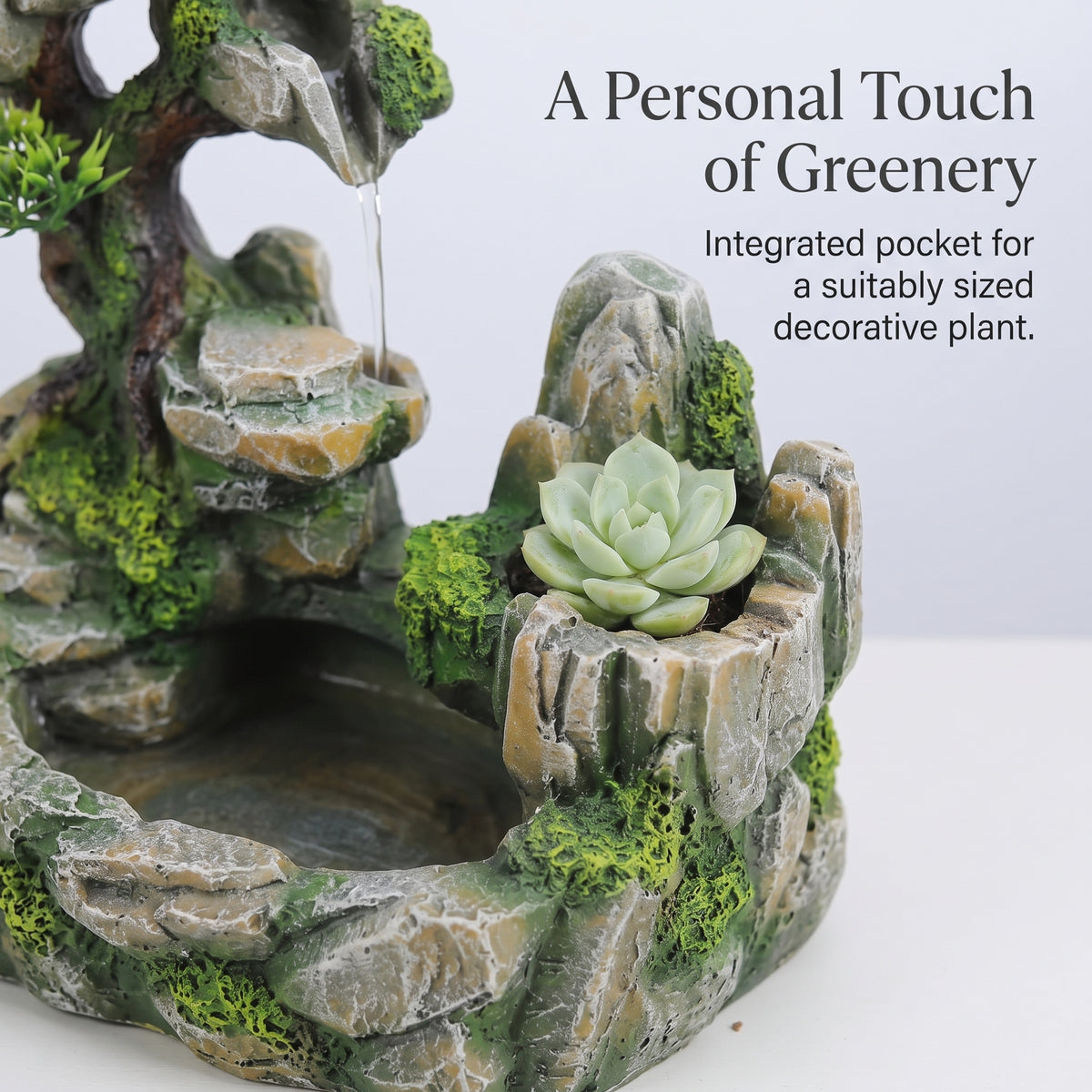 Bonsai Landscape Tabletop Waterfall Fountain with Color-Changing LED Mist