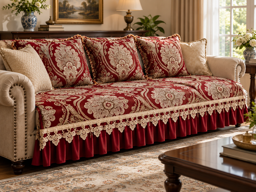 Jacquard Anti-Slip Sofa Protector with 18 cm Decorative Skirt