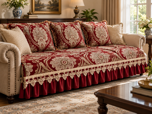 Jacquard Anti-Slip Sofa Protector with 18 cm Decorative Skirt