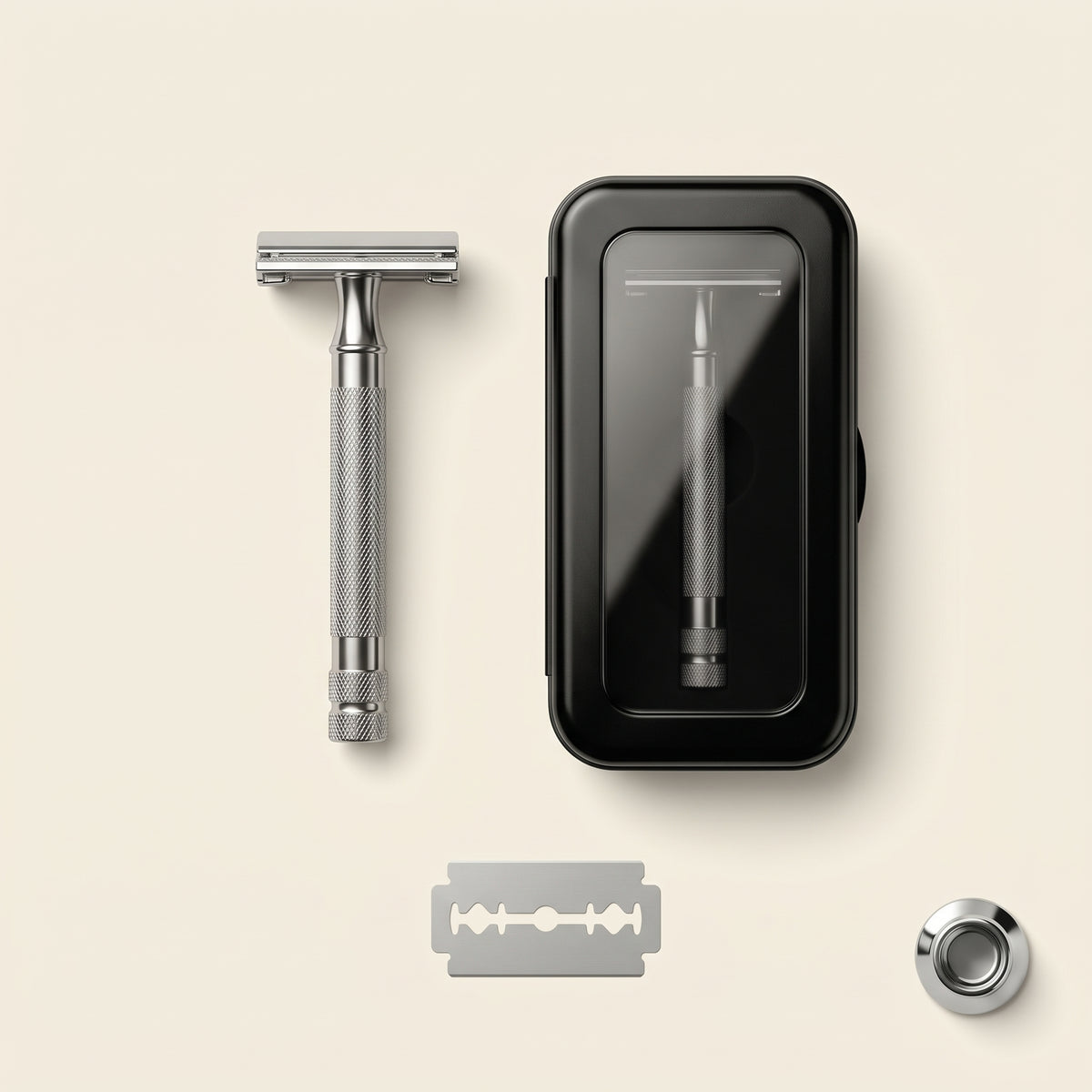 Butterfly Twist-to-Open Double Edge Safety Razor with Travel Case