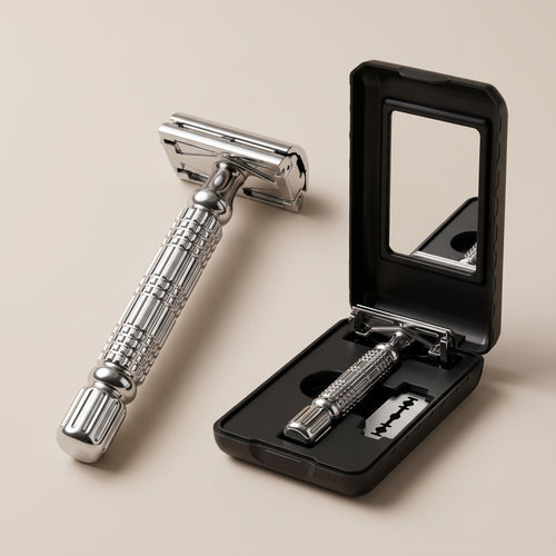 Butterfly Twist-to-Open Double Edge Safety Razor with Travel Case