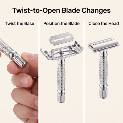 Butterfly Twist-to-Open Double Edge Safety Razor with Travel Case