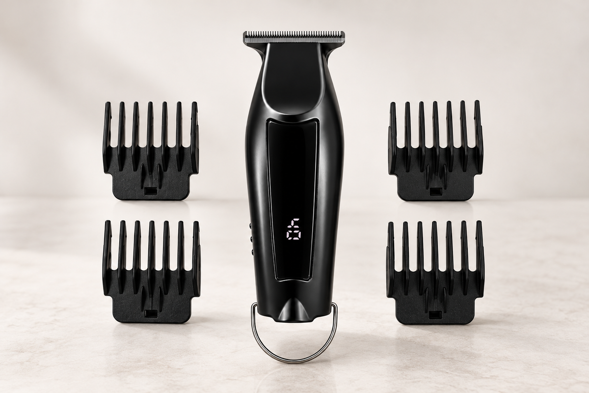 Mini T-Blade Hair Trimmer with LED Display & 4 Guide Combs