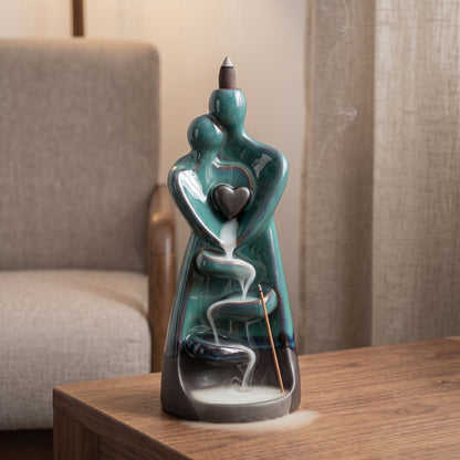 Ceramic Couple Backflow Incense Burner with Cascading Smoke Design