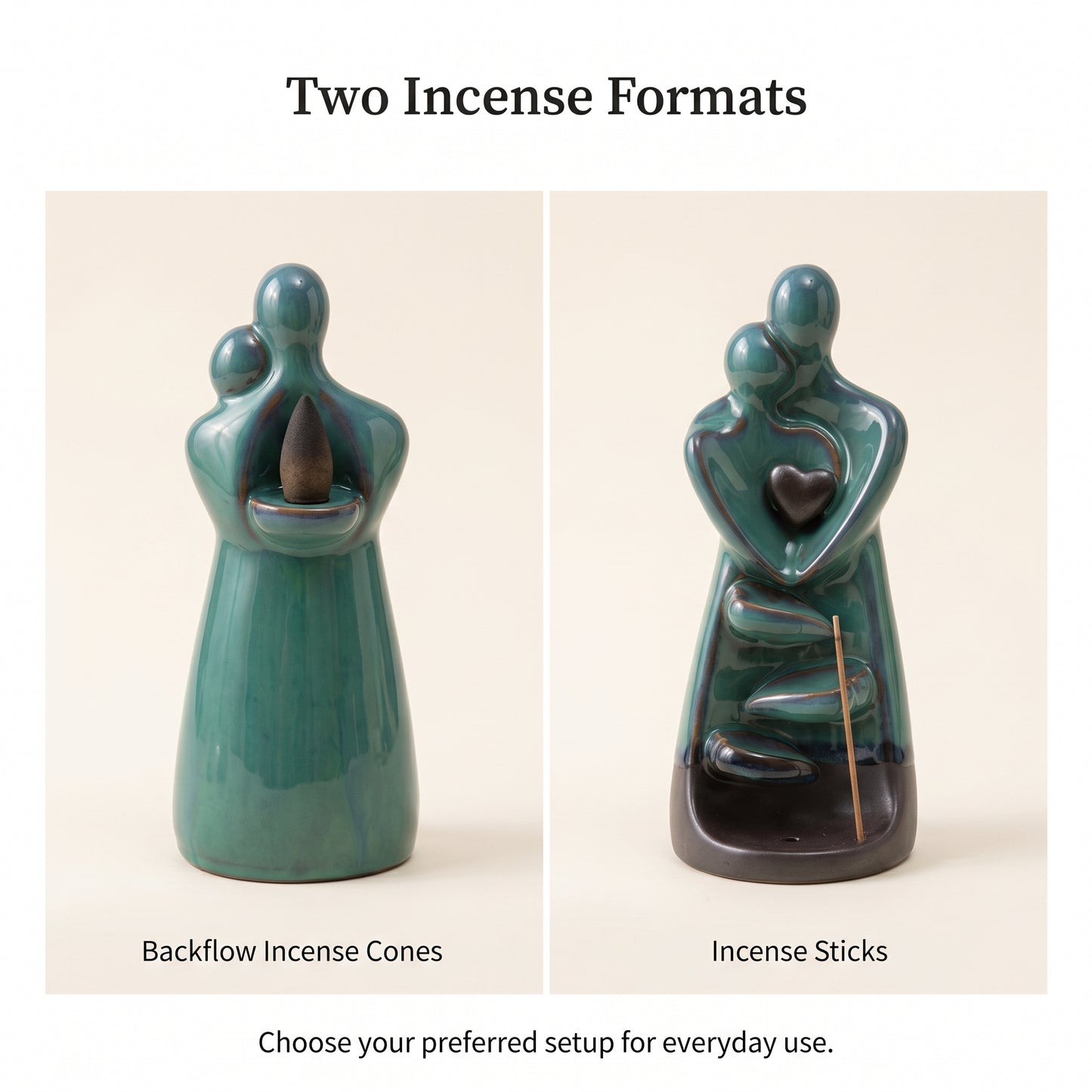 Ceramic Couple Backflow Incense Burner with Cascading Smoke Design