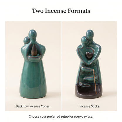 Ceramic Couple Backflow Incense Burner with Cascading Smoke Design