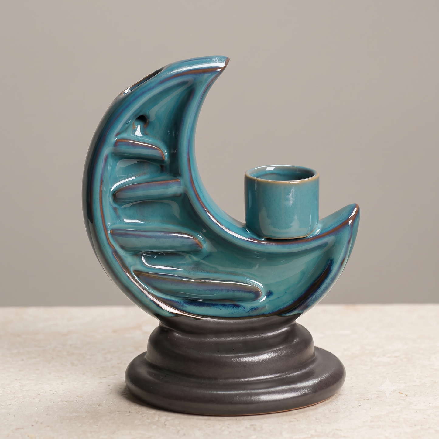 Ceramic Crescent Moon Backflow Incense Burner & Candle Holder