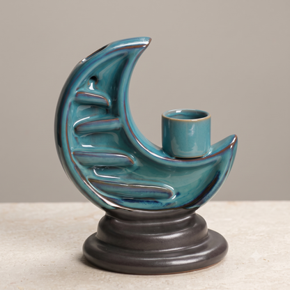 Ceramic Crescent Moon Backflow Incense Burner & Candle Holder